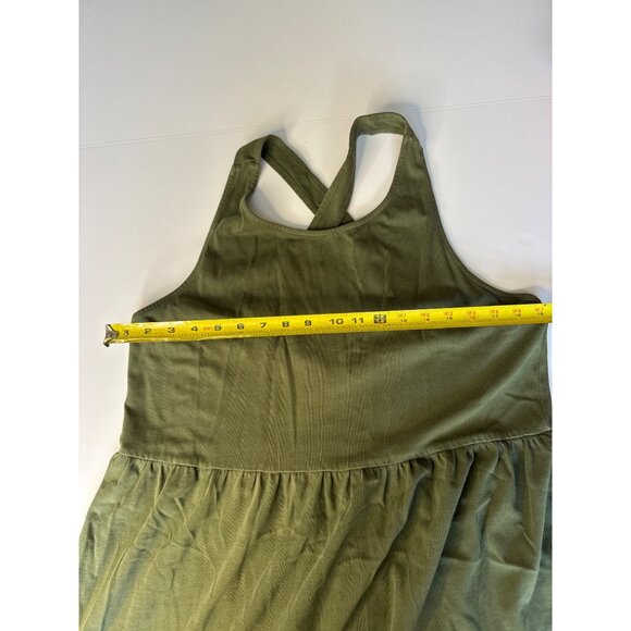 J.Crew Olive Green Sleeveless Tiered Midi Dress XL Eyelet Hem Cotton Made In Ind - Picture 9 of 9